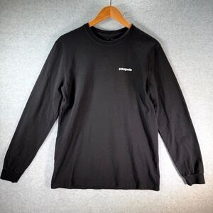 Patagonia P-6 Logo‎ Responsibili T-Shirt Men's Small Black Long Sleeve Crew Neck